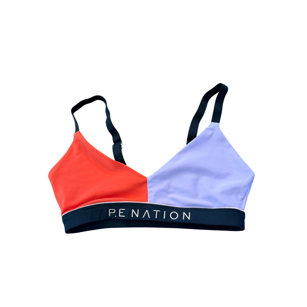 P.E. Nation Sports Bra Women's XS Colorblock Orange/Purple/Black Logo Activewear